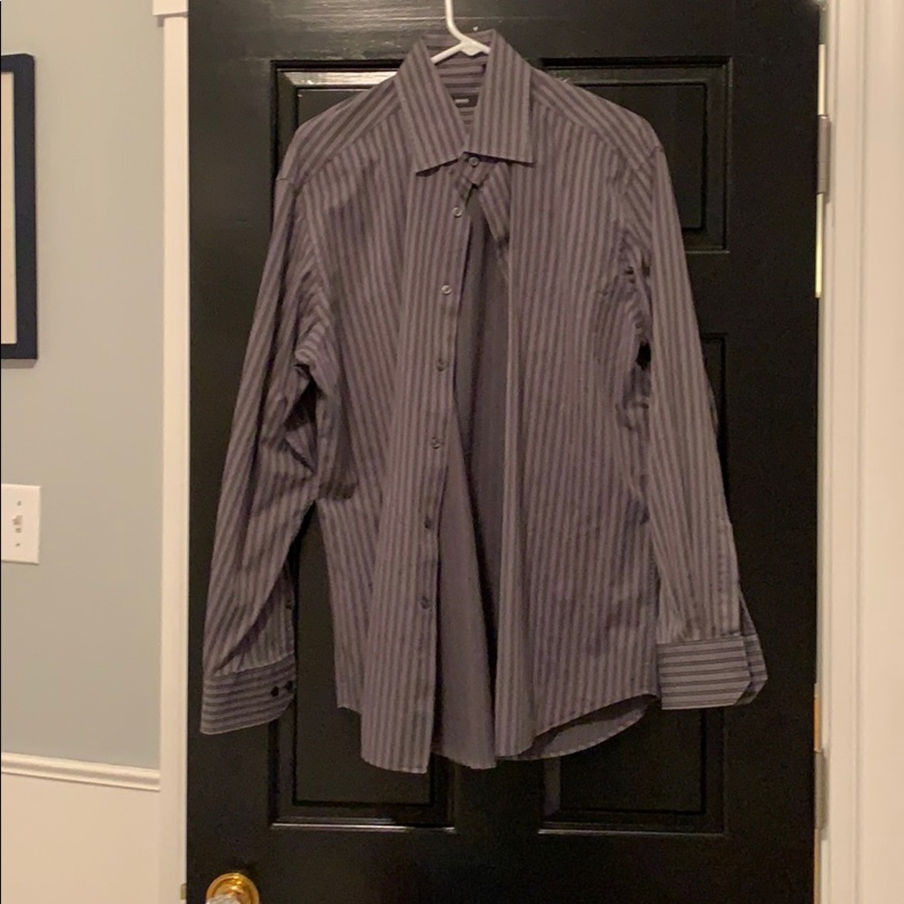 Hugo boss gray and black stripped shirt